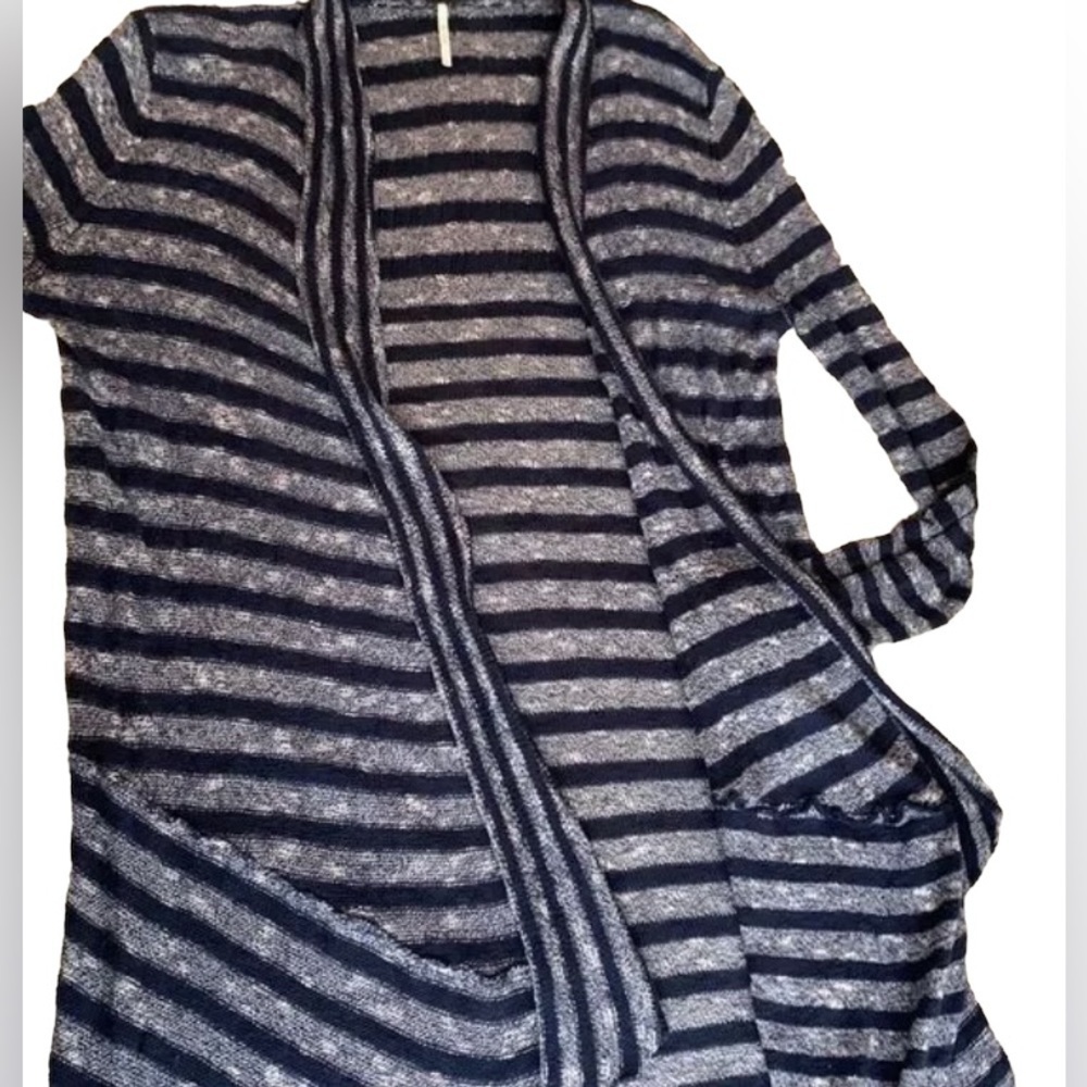 Free People Forget Me Knot Navy Striped Duster Cardigan - Picture 6 of 9